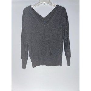 Women's Small Silver & Gray Striped American Eagle Long Sleeve V-neck Top